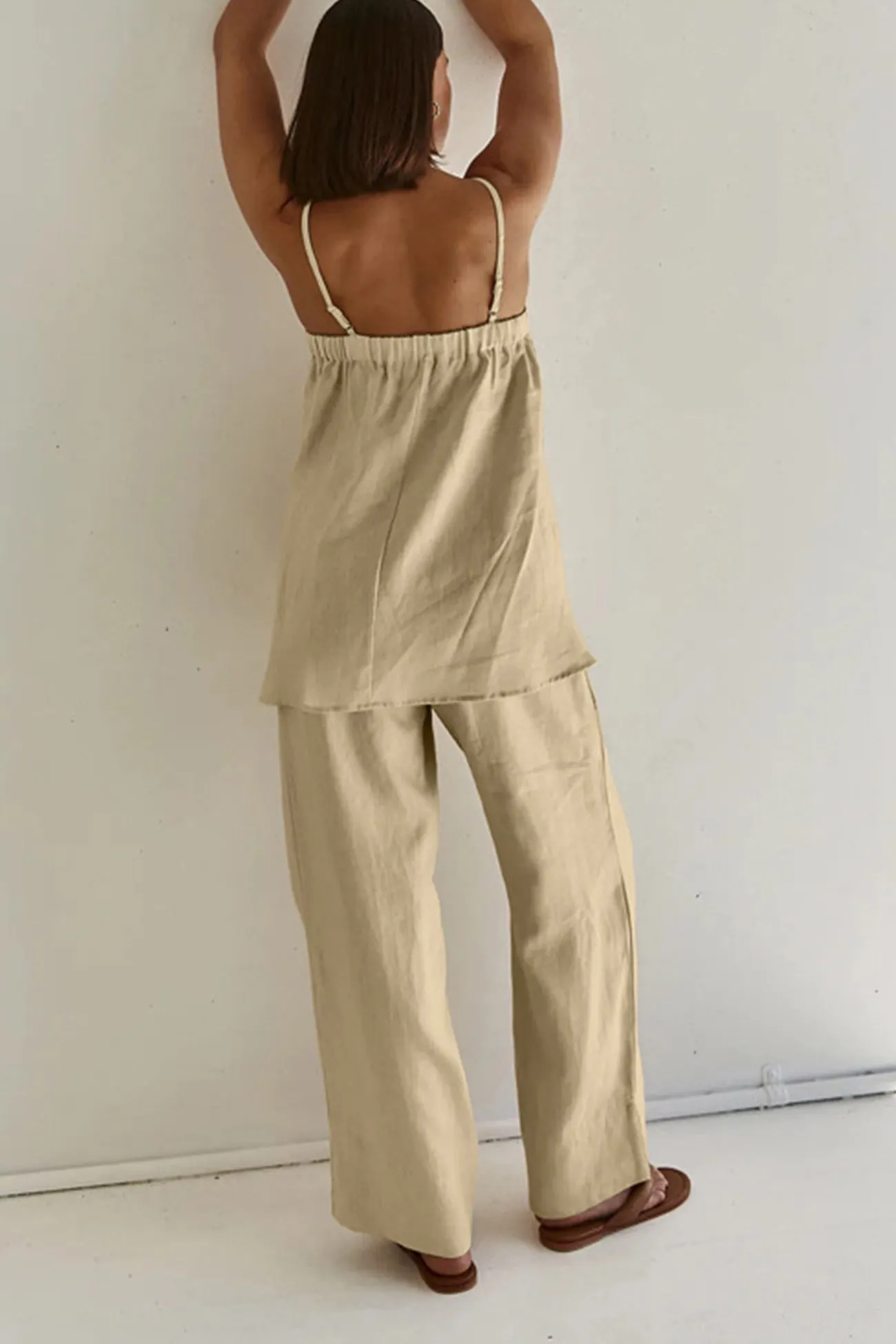 Maxct Khaki Cotton Cami Top Long Pants Suits