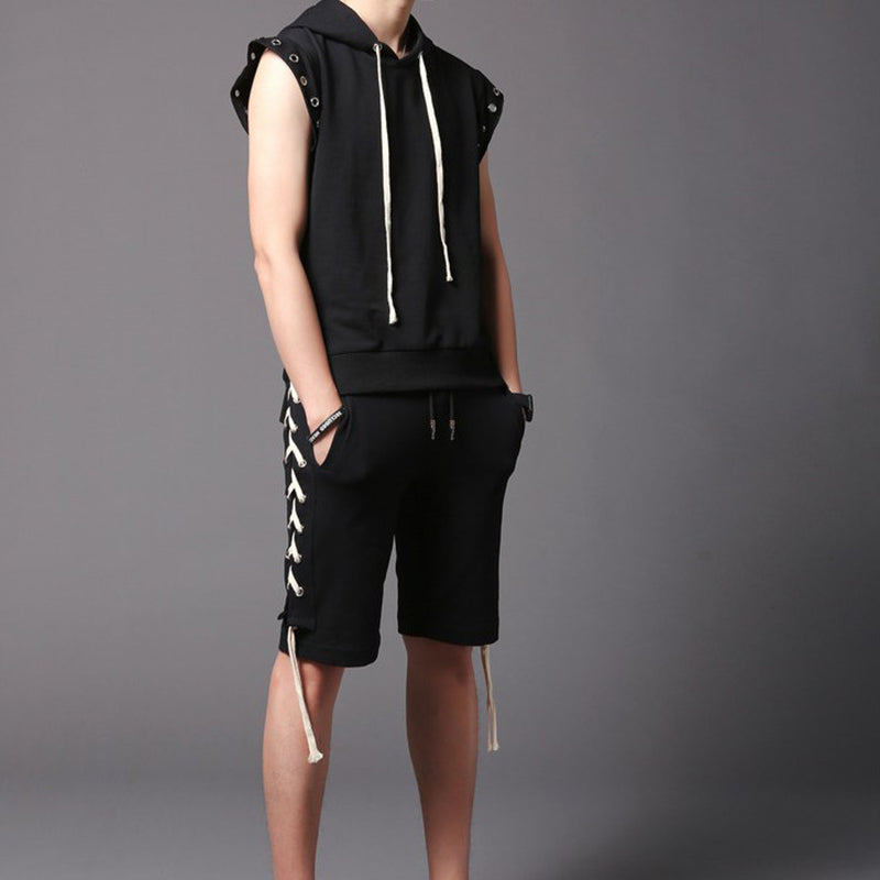 Maxct Slim Fit Sleeveless Hooded T-Shirt And Shorts