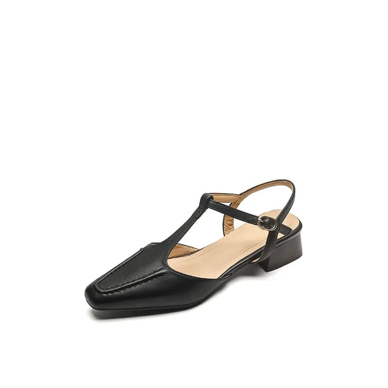 T strap Detail Mary Jane Slingback Sandals Block Heel Square Toe Maxct