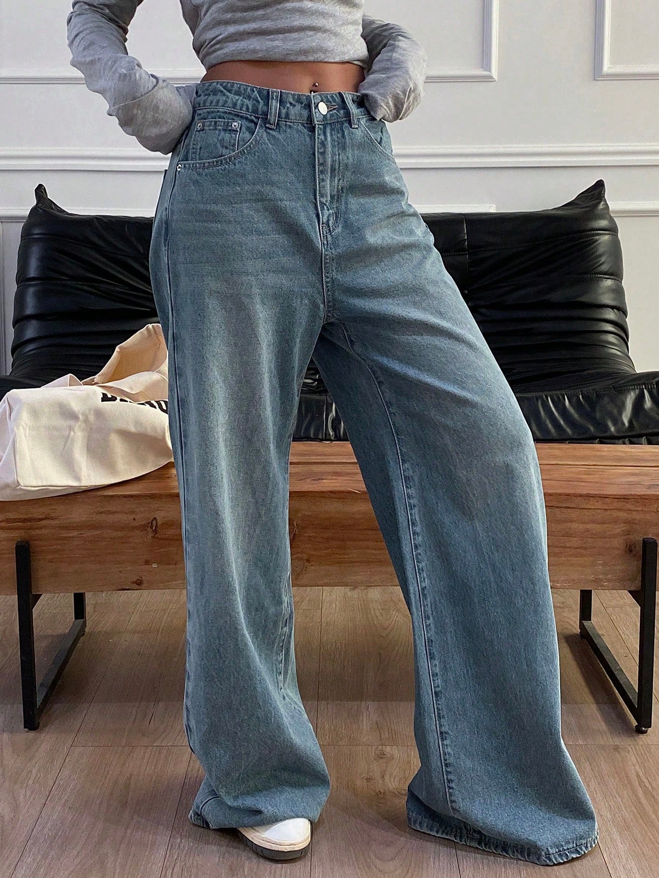 Maxct Women's Loose Fit Wide Leg Casual Denim Pants With Pockets