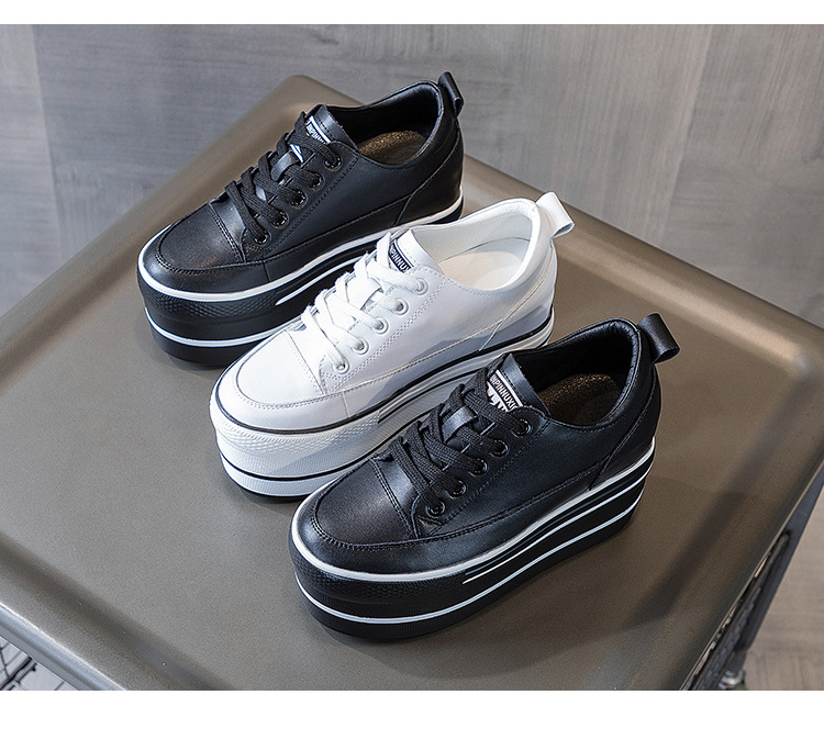 Genuine Leather Super High Thick Heel Platform Sneakers - true-deals-club