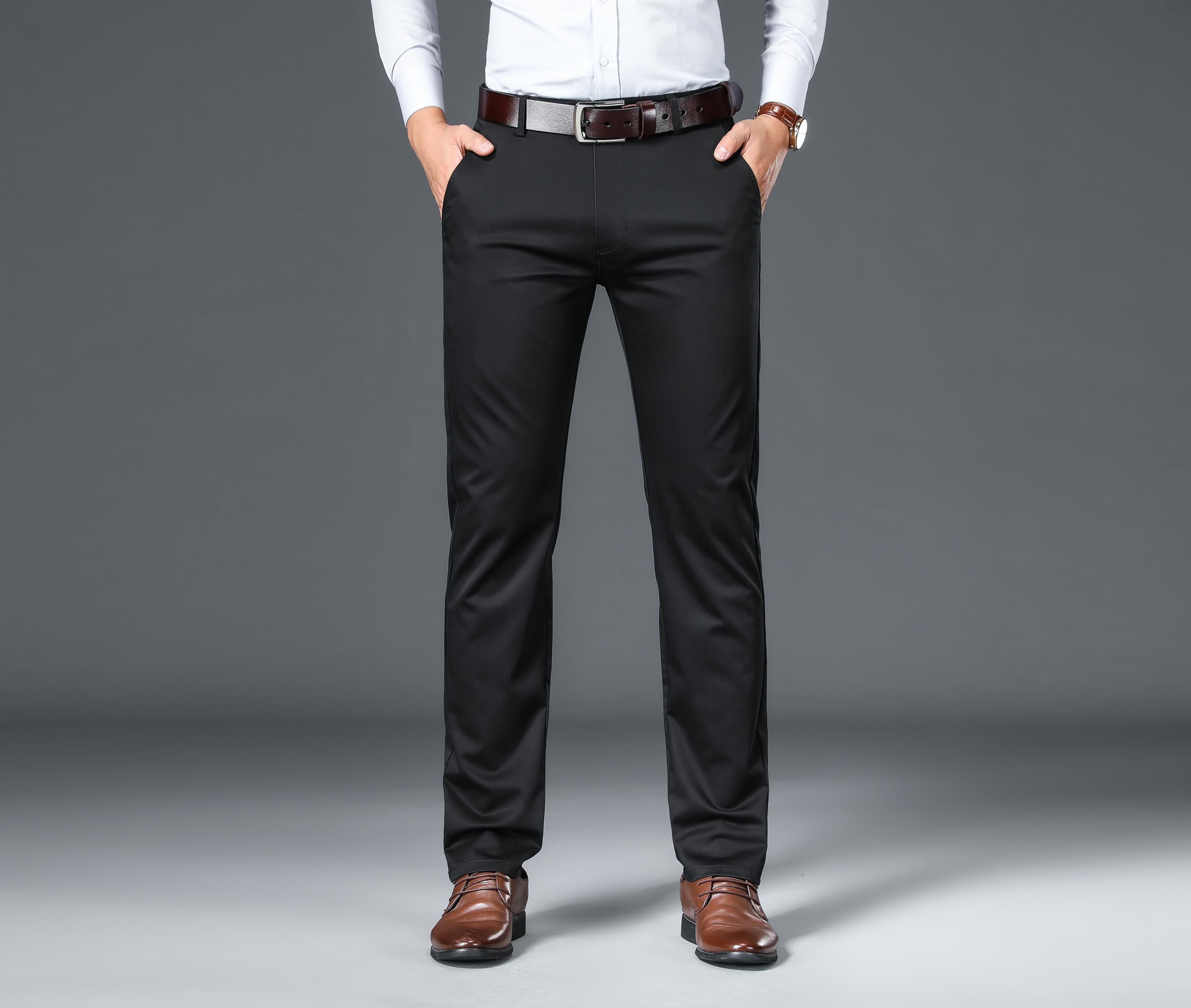 Classic Design Dress Pants, Men's Semi-formal Embroidery Stretch Dress Pants For Fall Winter Business