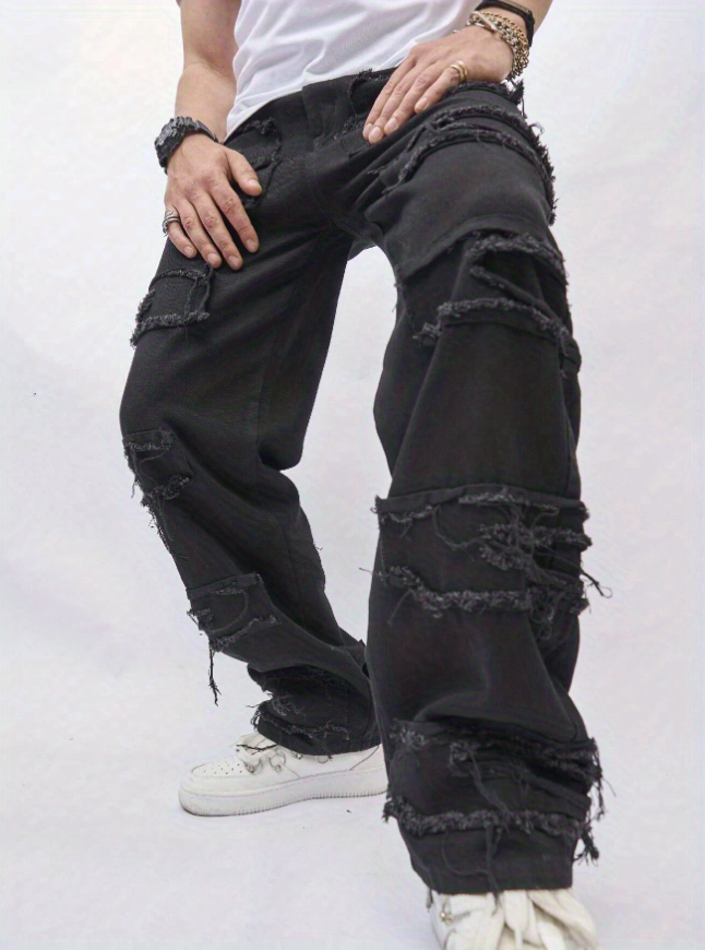 Men's Ripped Frayed Straight Leg Jeans