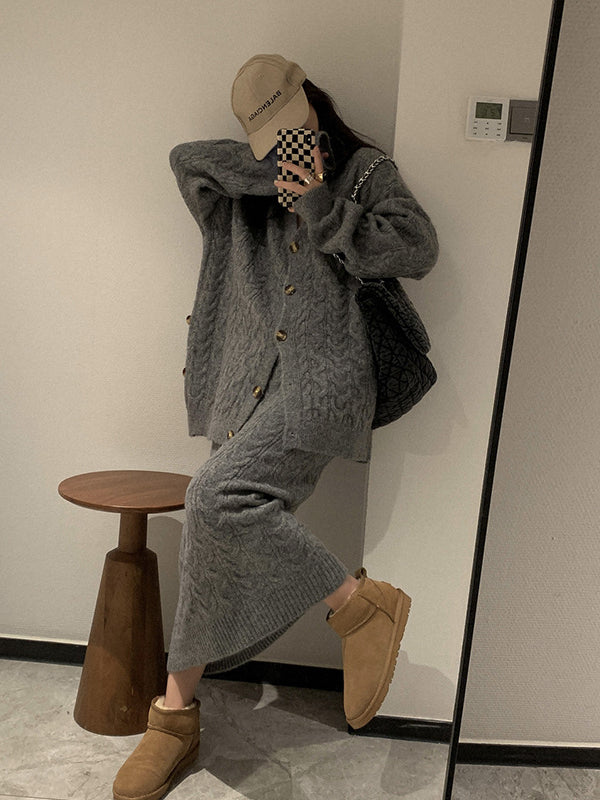 Maxct Casual Knitted Cardigan&Skirt 2 Piece Suit