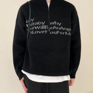 Maxct Text Print Stand Collar Sweater