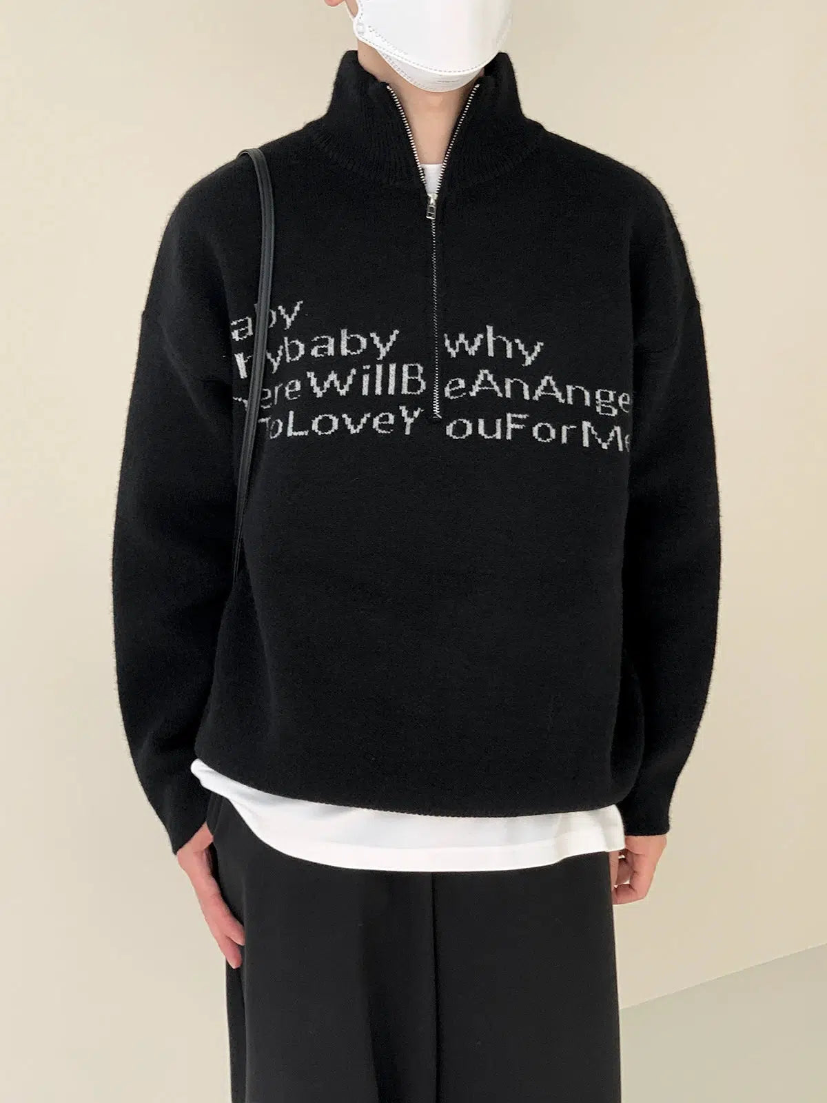Maxct Text Print Stand Collar Sweater
