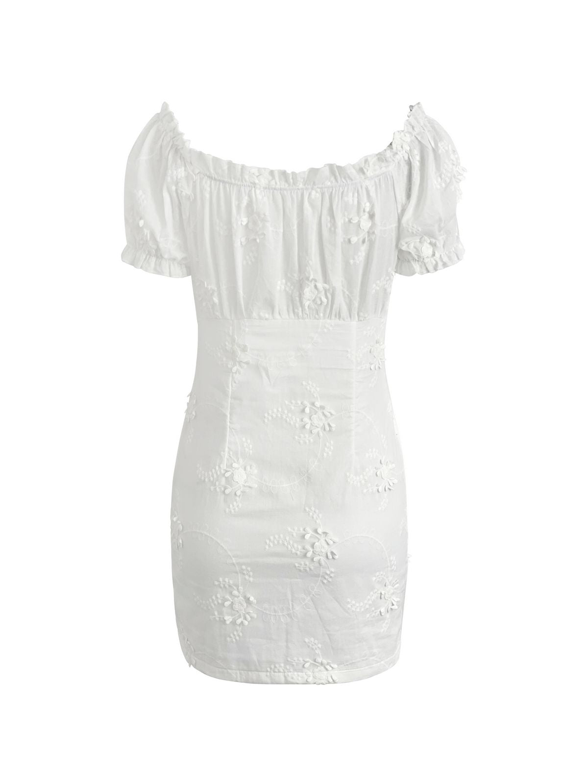 Buttoned Floral Jacquard Puff Sleeve Mini Dress Maxct