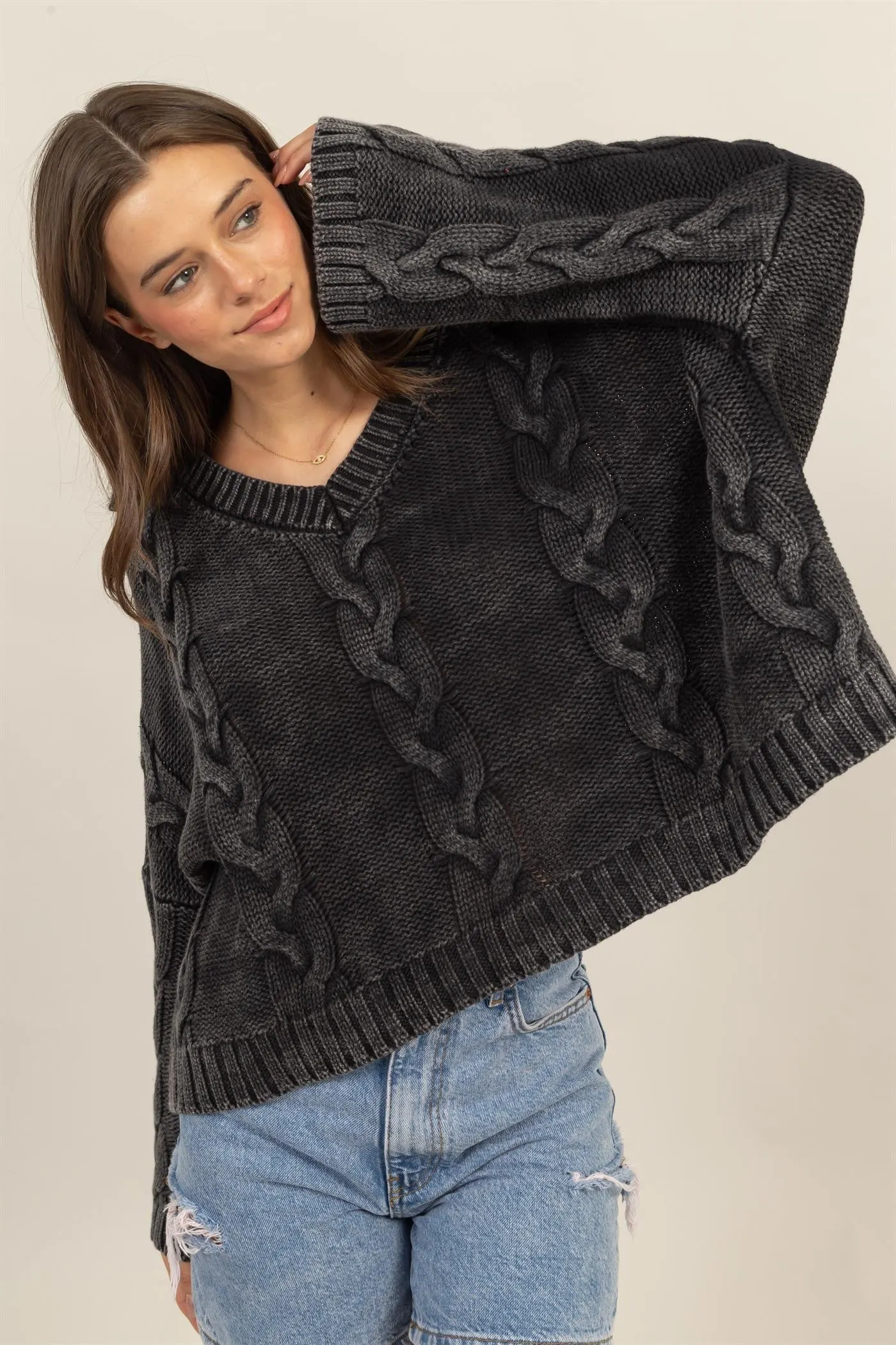 Maxct &HYFVE Cable Knit V-Neck Dropped Shoulder Oversized Sweater