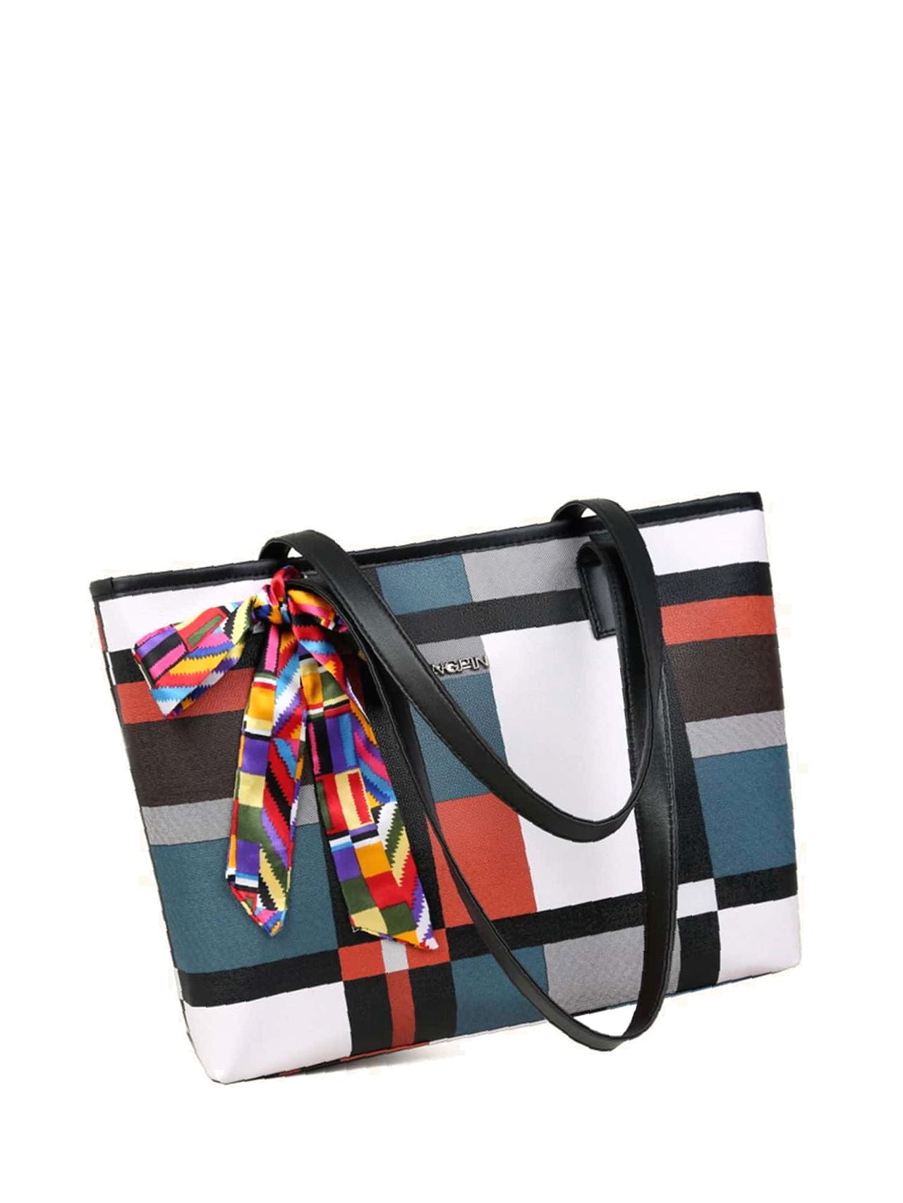 Maxct - Twilly Scarf Decor Geometric Print Tote Bag  - Women Tote Bags