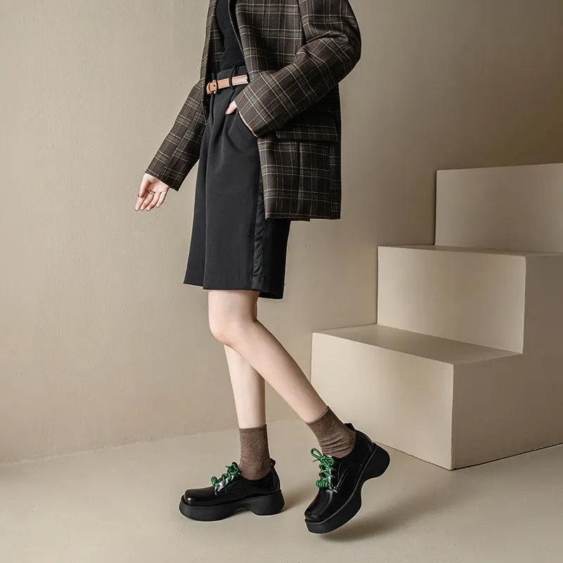 Square Toe Lace Up Chunky Derby Shoes Maxct