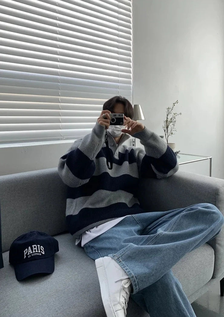 Maxct Stripe Rib Knit Pullover Sweater