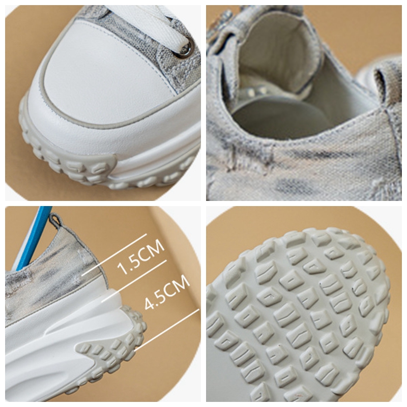Blinged Out: 6cm Denim Leather Chunky Platform Sneakers - true deals club