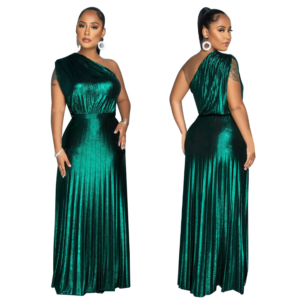Maxct K10693 Women's Fashion Oblique Collar Sleeveless Slim-Fit Pleated Dress - Image 2