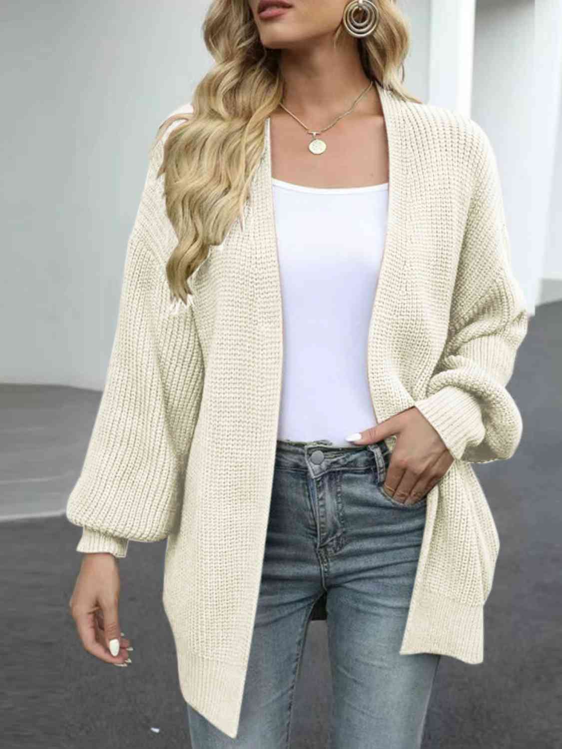Maxct &Drop Shoulder Balloon Sleeve Cardigan