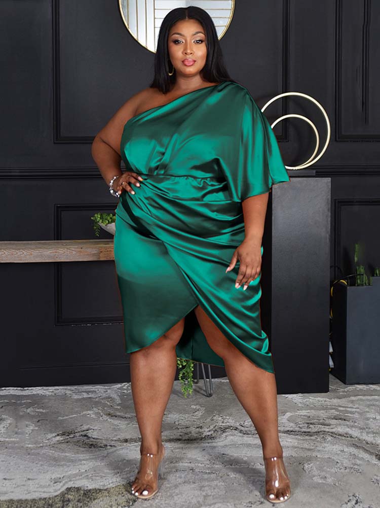 Oblique Shoulder Hem Midi Dress Maxct
