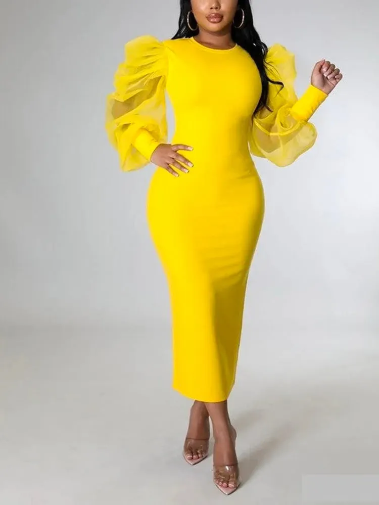 Puff Sleeve Maxi Dresses Maxct