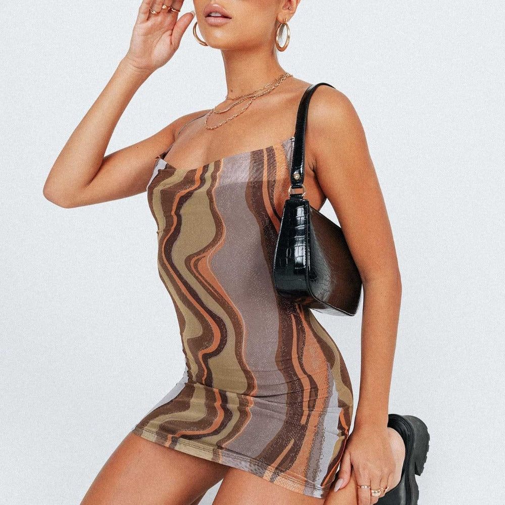 Sofia Brown Gradient Print Backless Mini Dress Maxct
