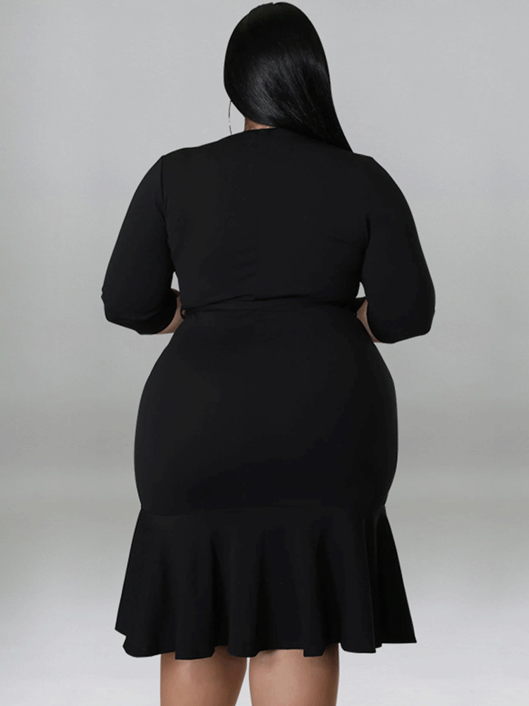 Ruffle Half Sleeve Belted Midi Dress Maxct