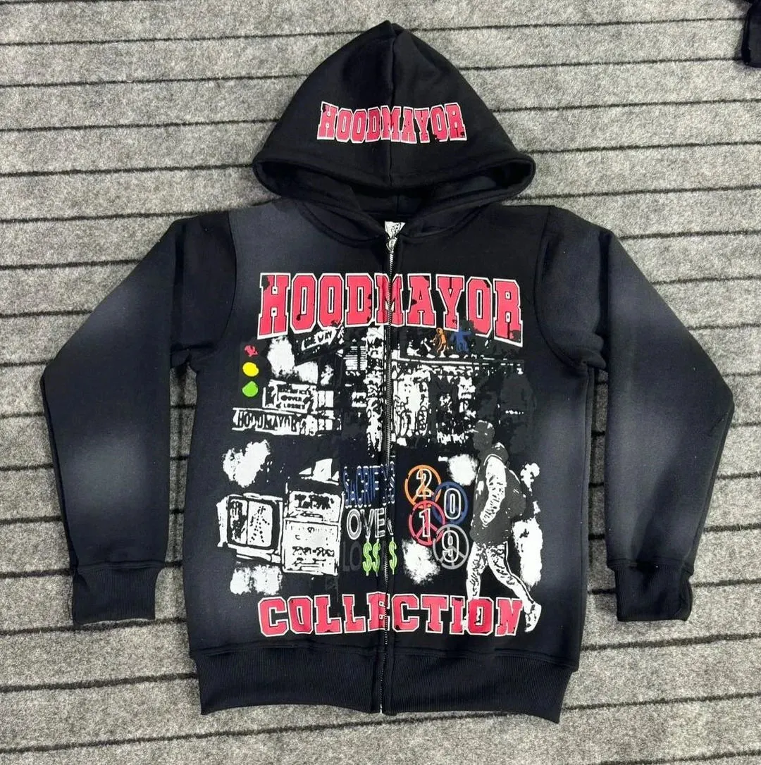 Maxct Y2k Winter Long Sleeved Hoodie Sweatshirt Oversized Winter Clothes Streetwear Y2k Vintage Punk Graffiti Print Top School Ootd