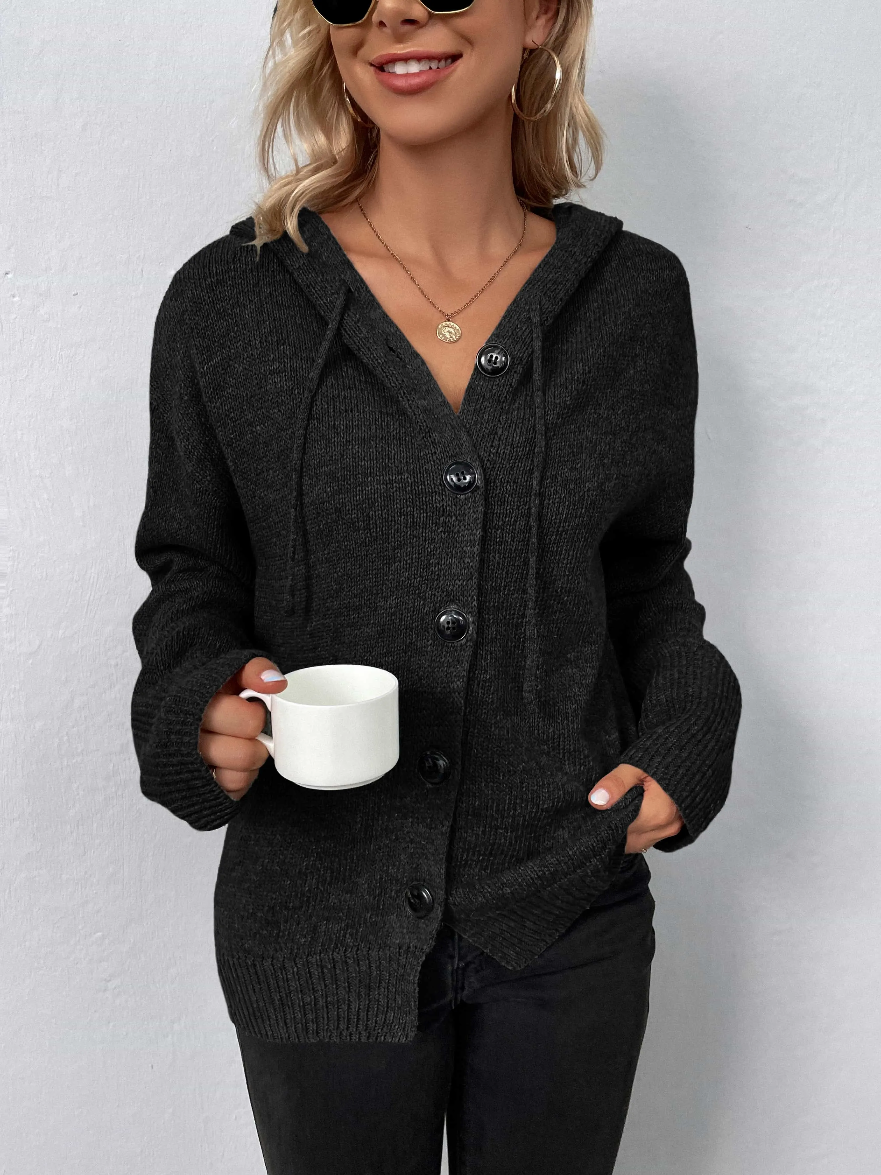 Maxct &Button-Down Long Sleeve Hooded Sweater