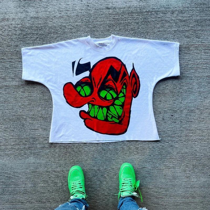 Maxct 90s Streetwear Y2K Street T Shirt Men Women Harajuku Cartoon Printed Pattern Streetwear Retro Hip Hop Oversized Short Sleeves Unisex Clothing