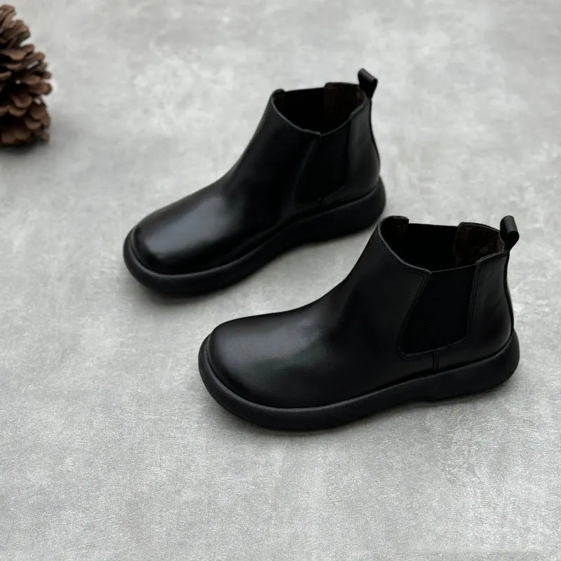 Maxct Women Vintage Minimalist Genuine Leather Chelsea Boots