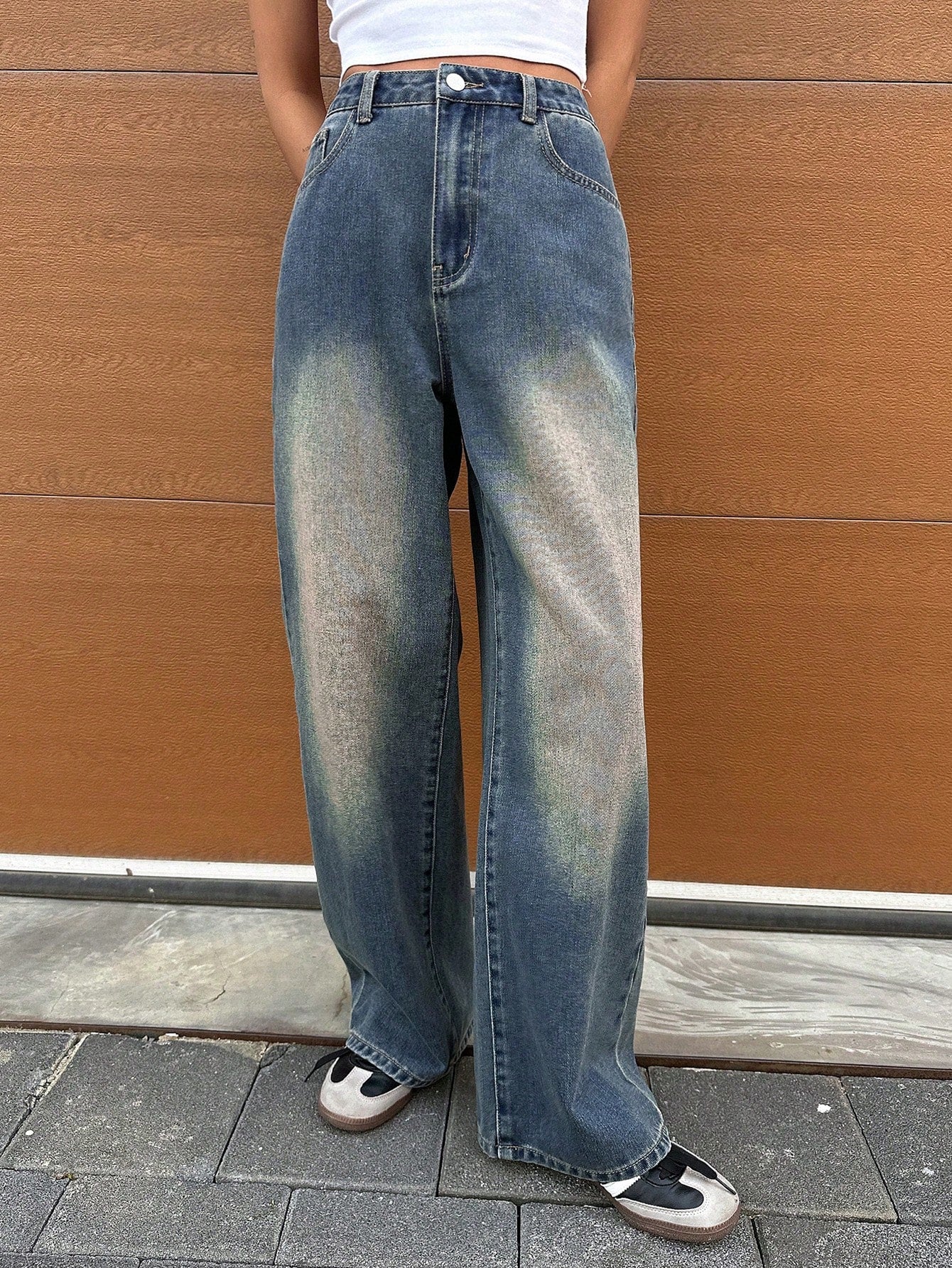 Maxct Women's Solid Color Simple Daily Wear Denim Pants