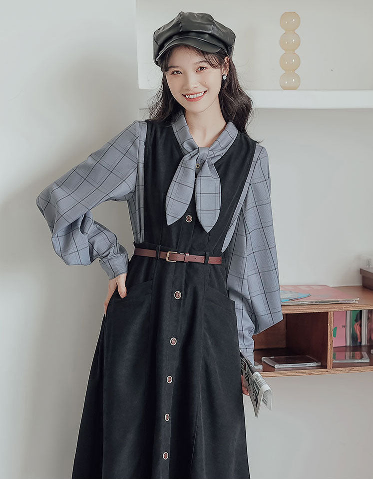 Button Up Suede Pinafore Dress Maxct