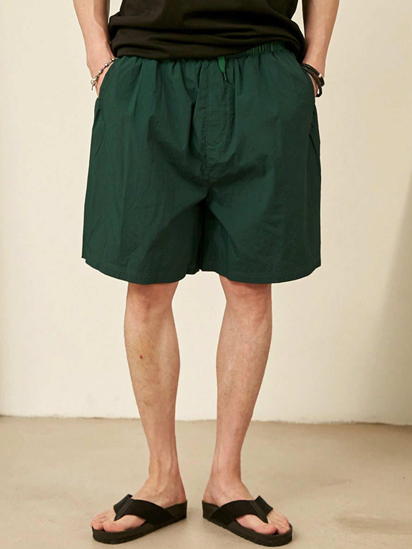 Maxct Men Summer Solid Color Drawstring Shorts With Pockets