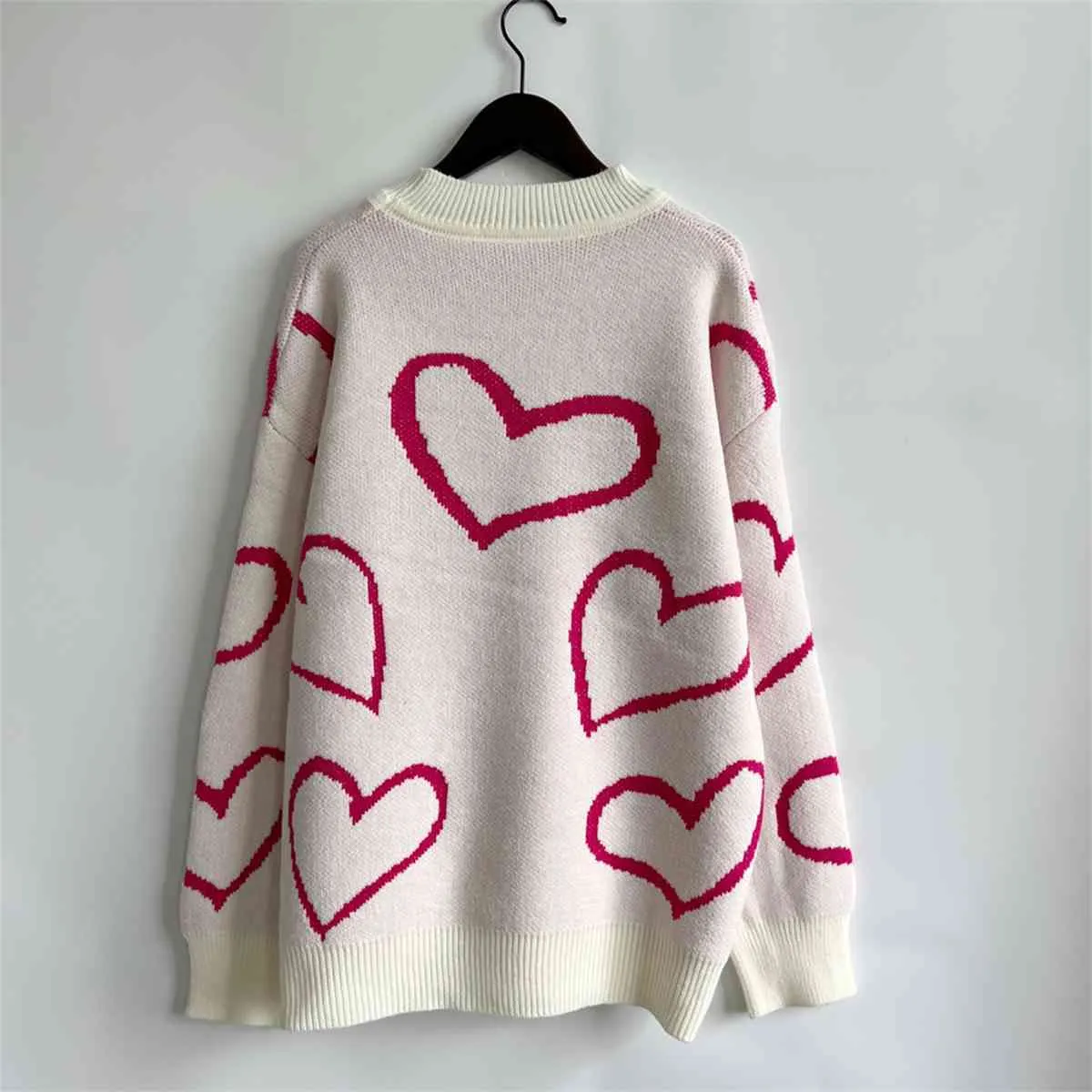 Maxct &Heart Pattern Long Sleeve Sweater