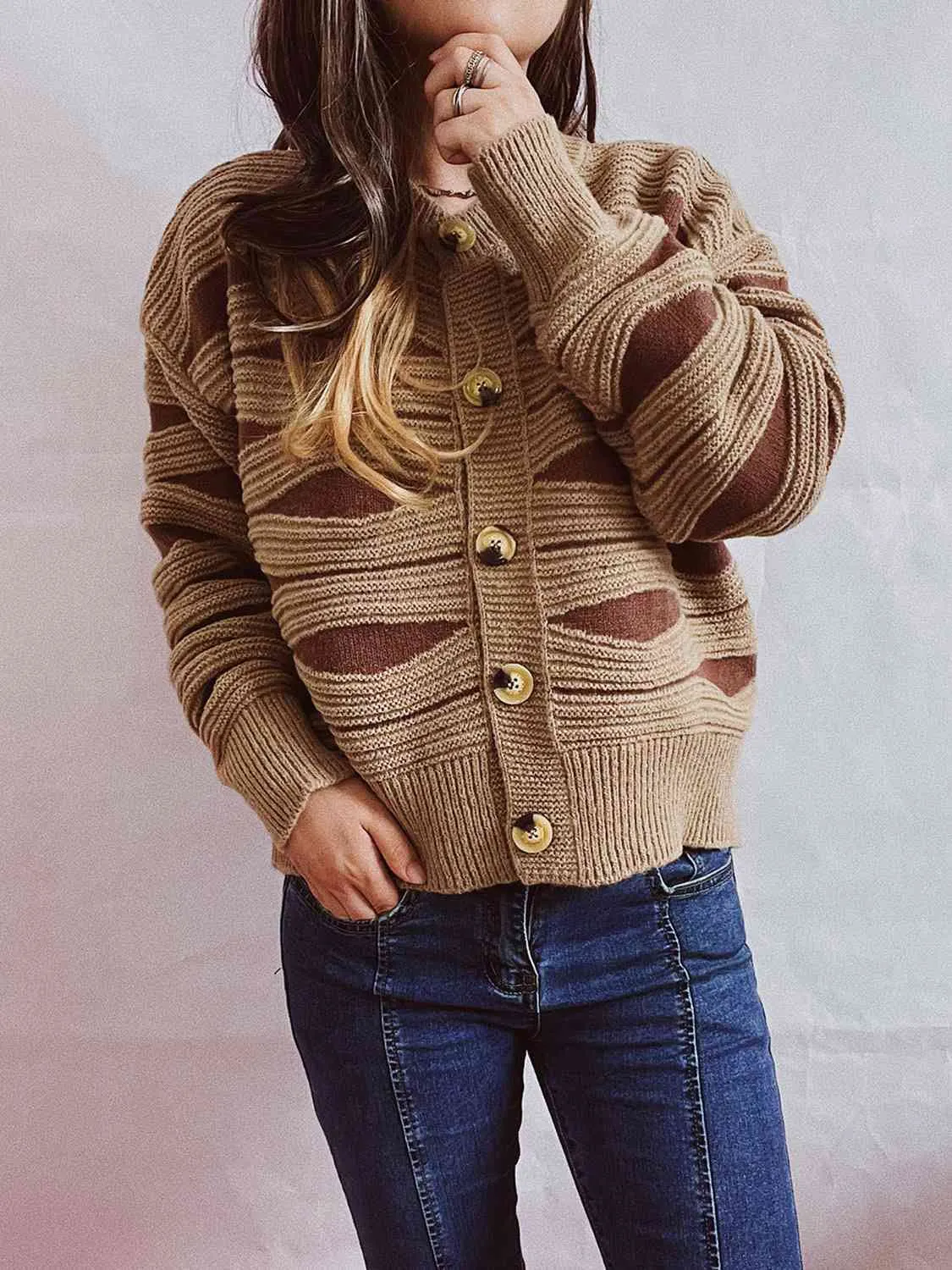Maxct &Color Block Button Front Cardigan