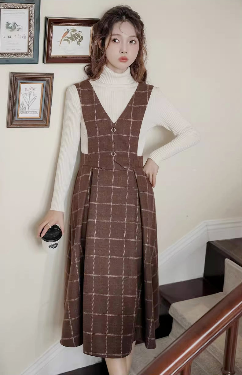 Plaid Vest Pinafore Dress Maxct