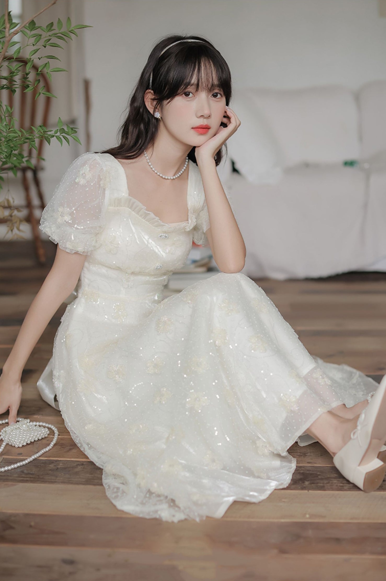 Delicate Flower Sequin Maxi Dress Maxct