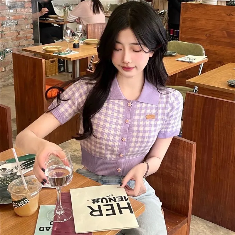 Maxct Short Sleeve T-shirts Women Summer Crop Tops Korean Style Girls Sweet Ins Fashion Simple Tender Designer All-match Knitted