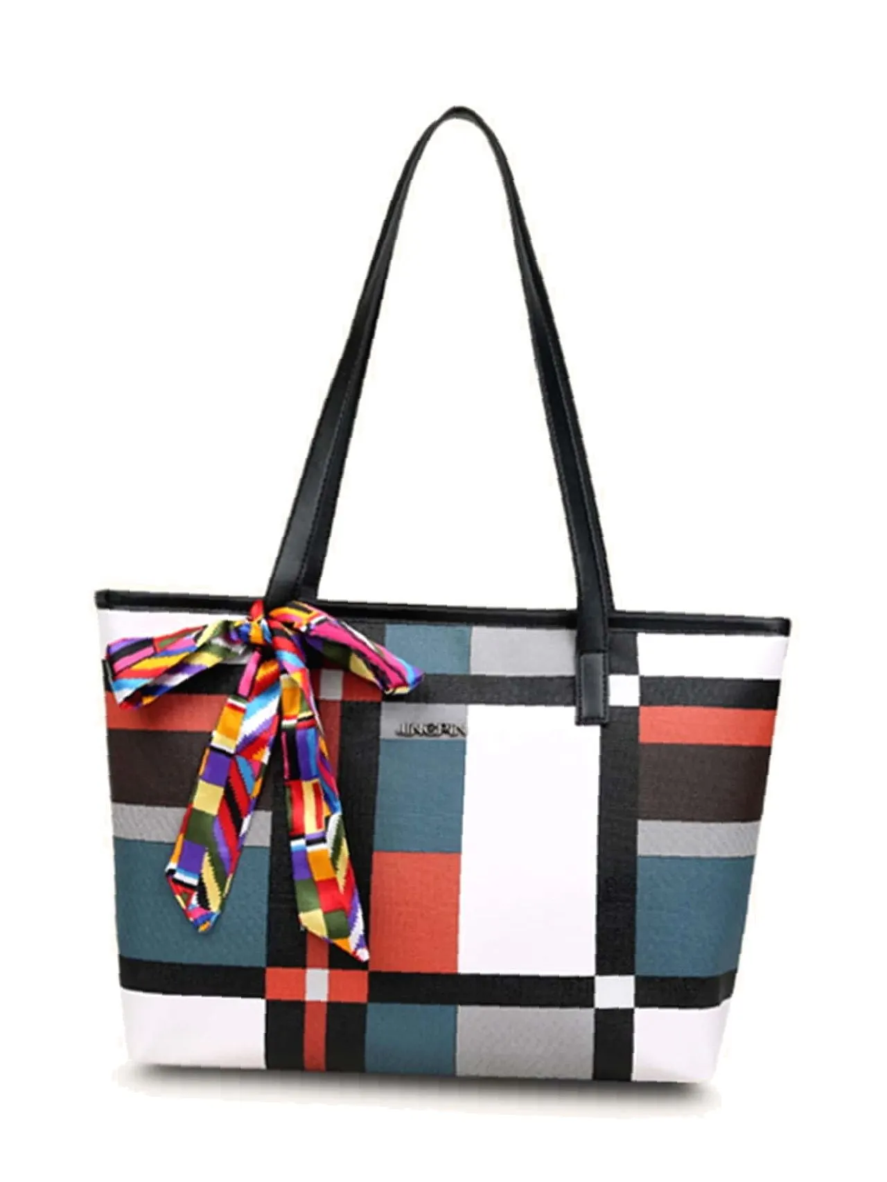 Maxct - Twilly Scarf Decor Geometric Print Tote Bag  - Women Tote Bags