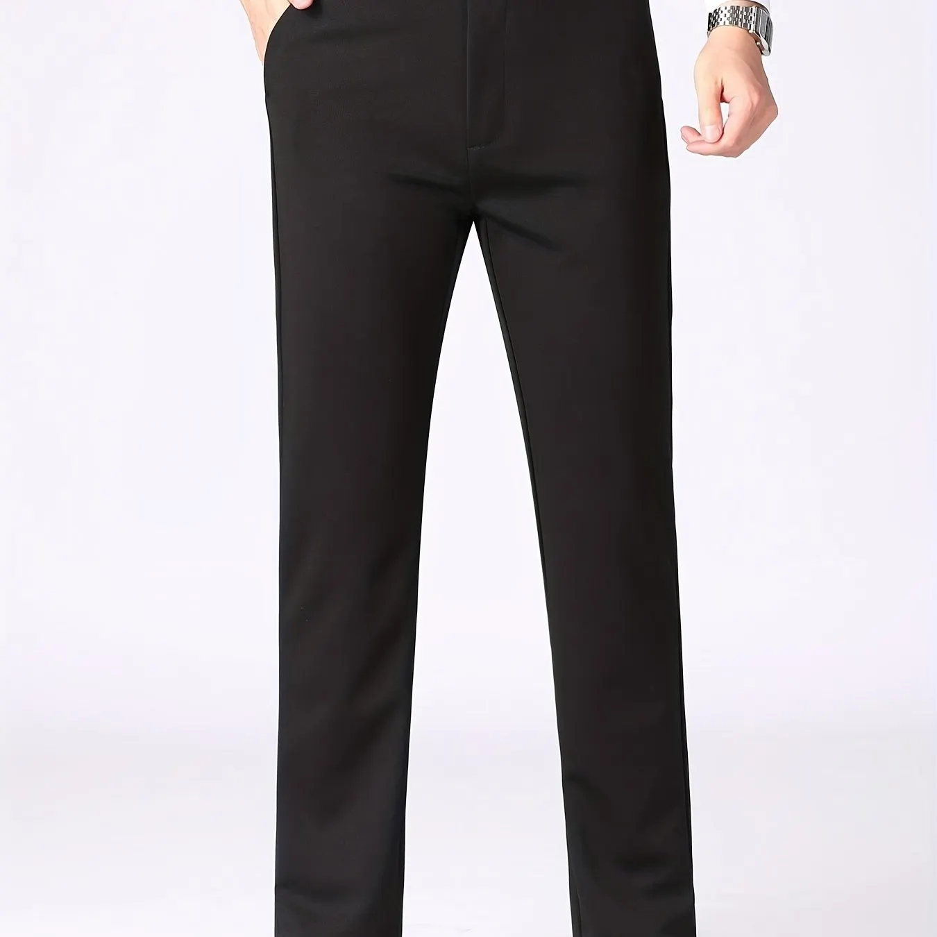 Maxct  Classic Design Dress Pants, Men's Casual Solid Color Slightly Stretch Dress Pants For Spring Summer Business