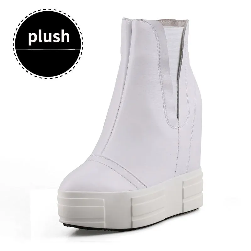 13cm Leather Platform Wedge Boots for Women Maxct