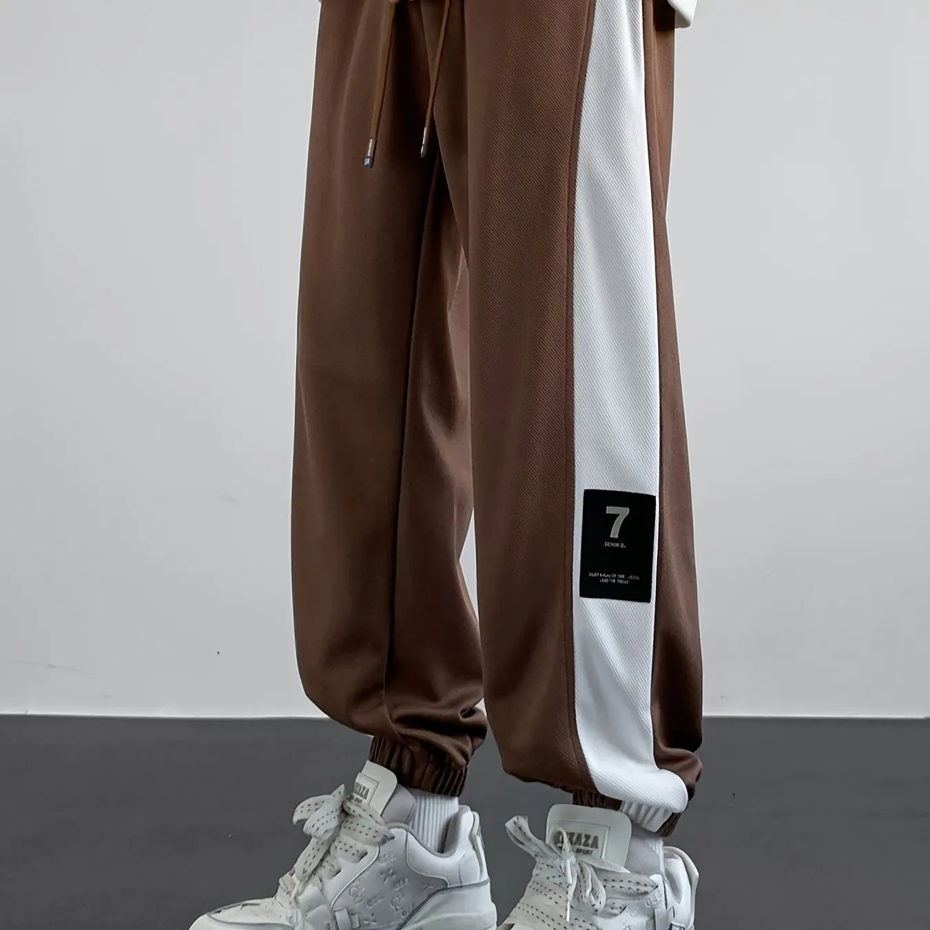 Maxct  Chic Color Block Joggers, Men's Casual Stretch Waist Drawstring Sports Pants Sweatpants