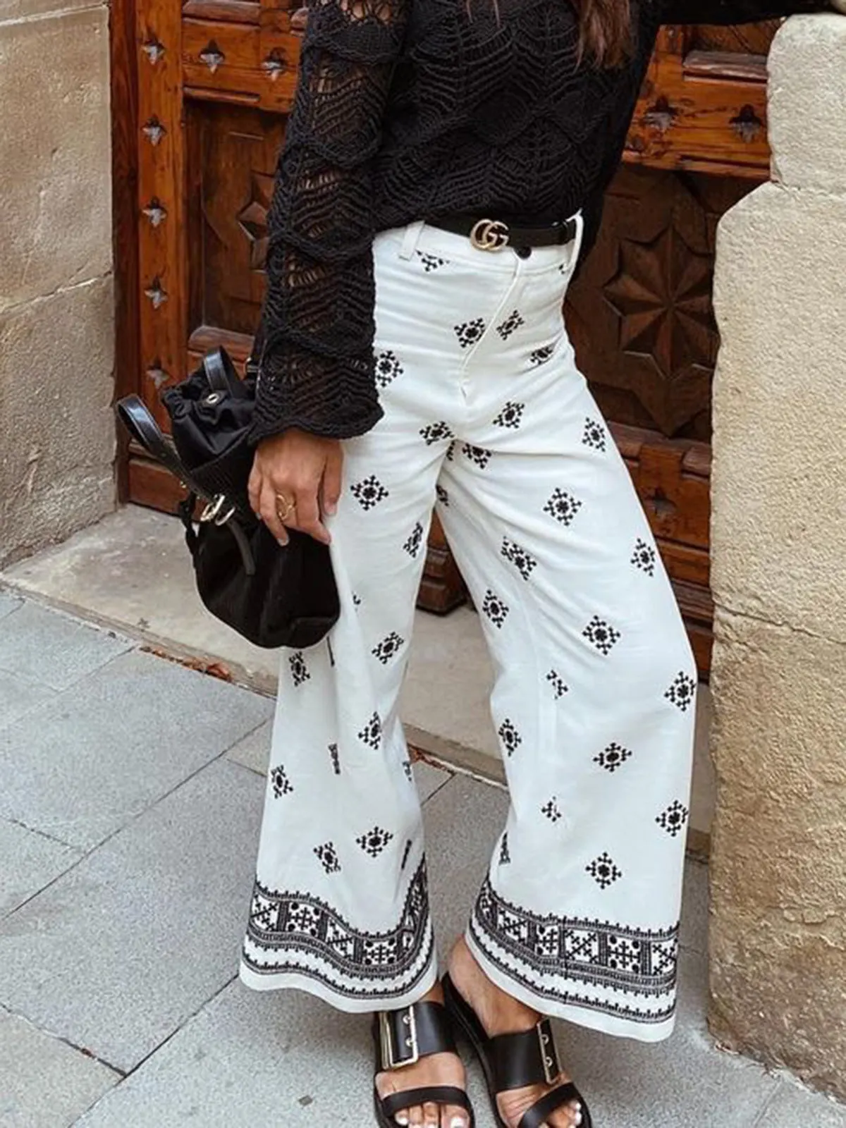 Maxct Vintage Print Straight Leg Pants Without Belt
