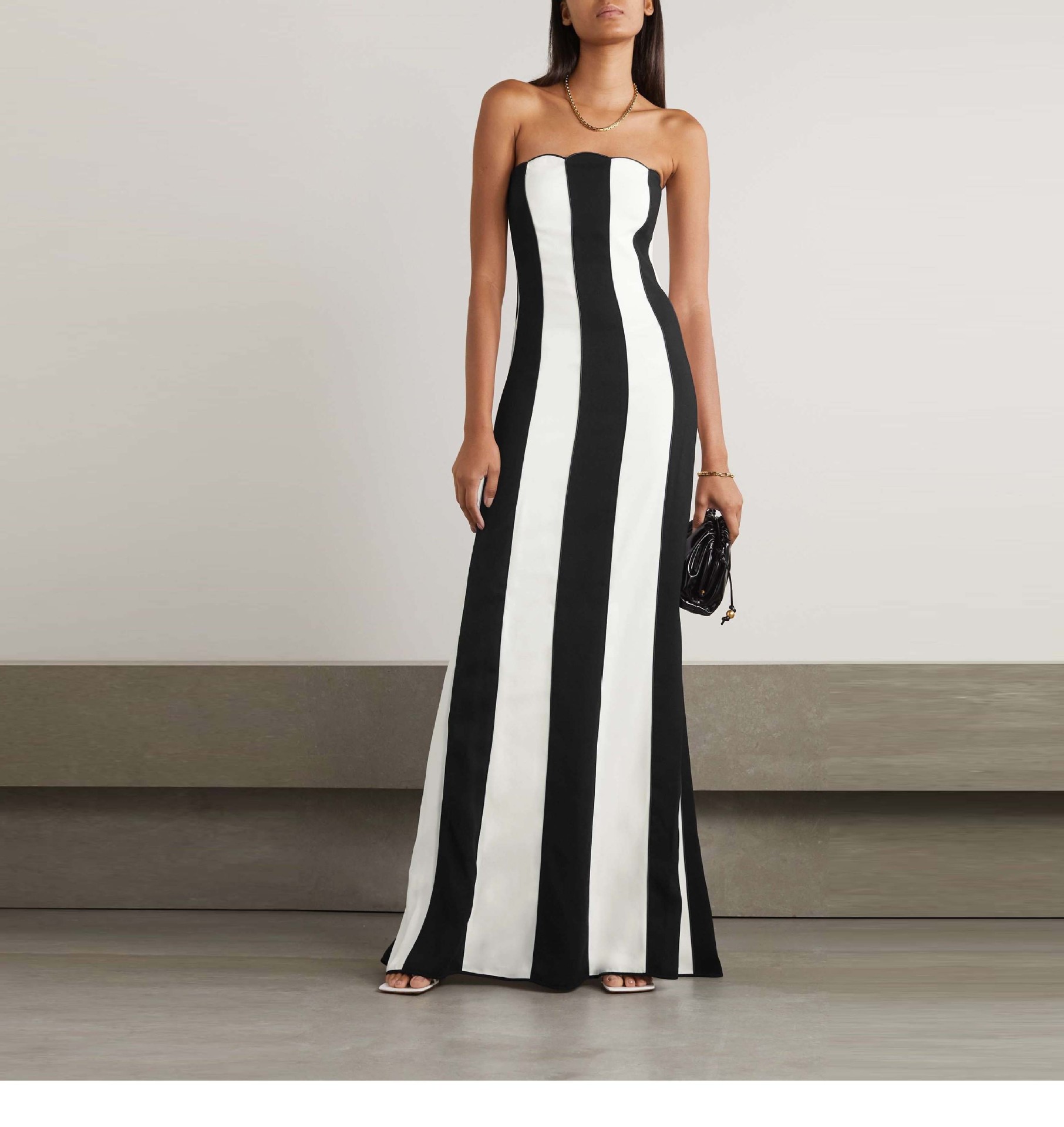 Strapless Bandage Dress Women's Hepburn Chest Wrap Skirt Black And White Striped High-end Banquet Dress Daily Wear