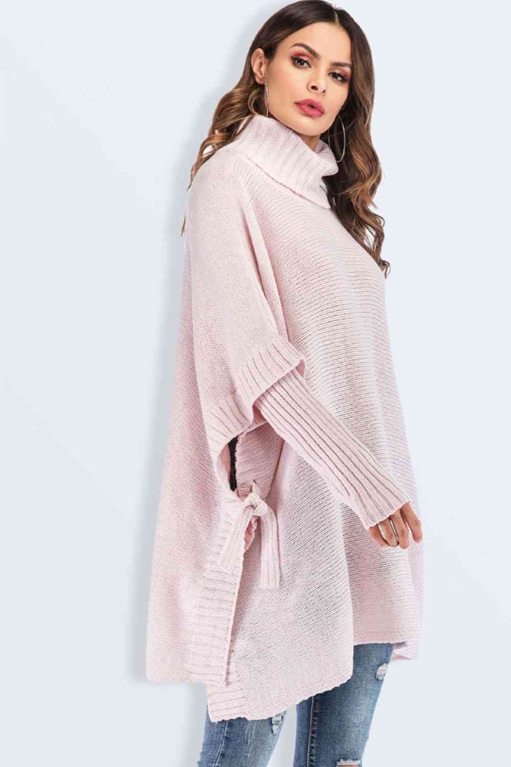 Maxct &Tied Turtleneck Asymmetrical Hem Sweater
