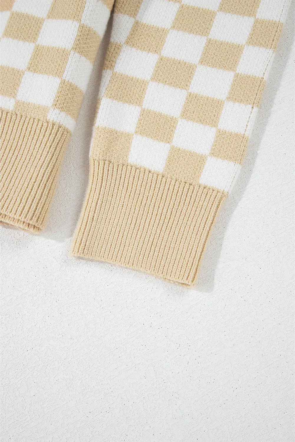 Maxct &Checkered Collared Neck Long Sleeve Sweater