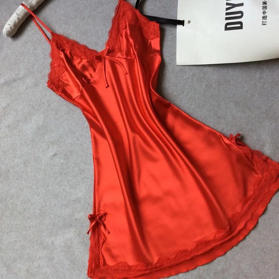 Maxct frat outfits Summer Silk-like Women's Suspender Nightdress Sexy V-neck Spinning Satin Pajamas Home Wear Agent