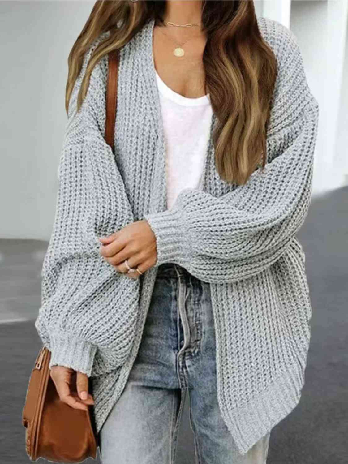 Maxct &Drop Shoulder Balloon Sleeve Cardigan