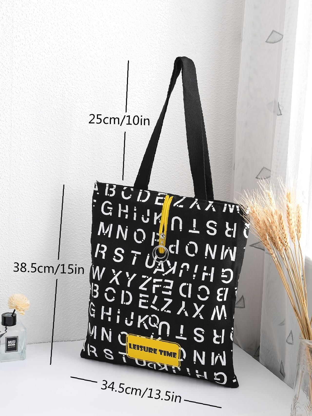 Maxct - Letter Graphic O-ring Zipper Front Shoulder Tote Bag  - Women Tote Bags