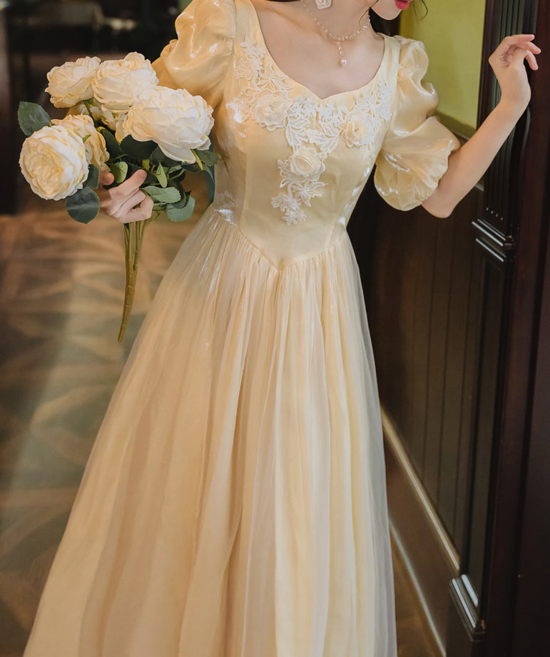 Belle Satin Puff Sleeve Maxi Dress Maxct