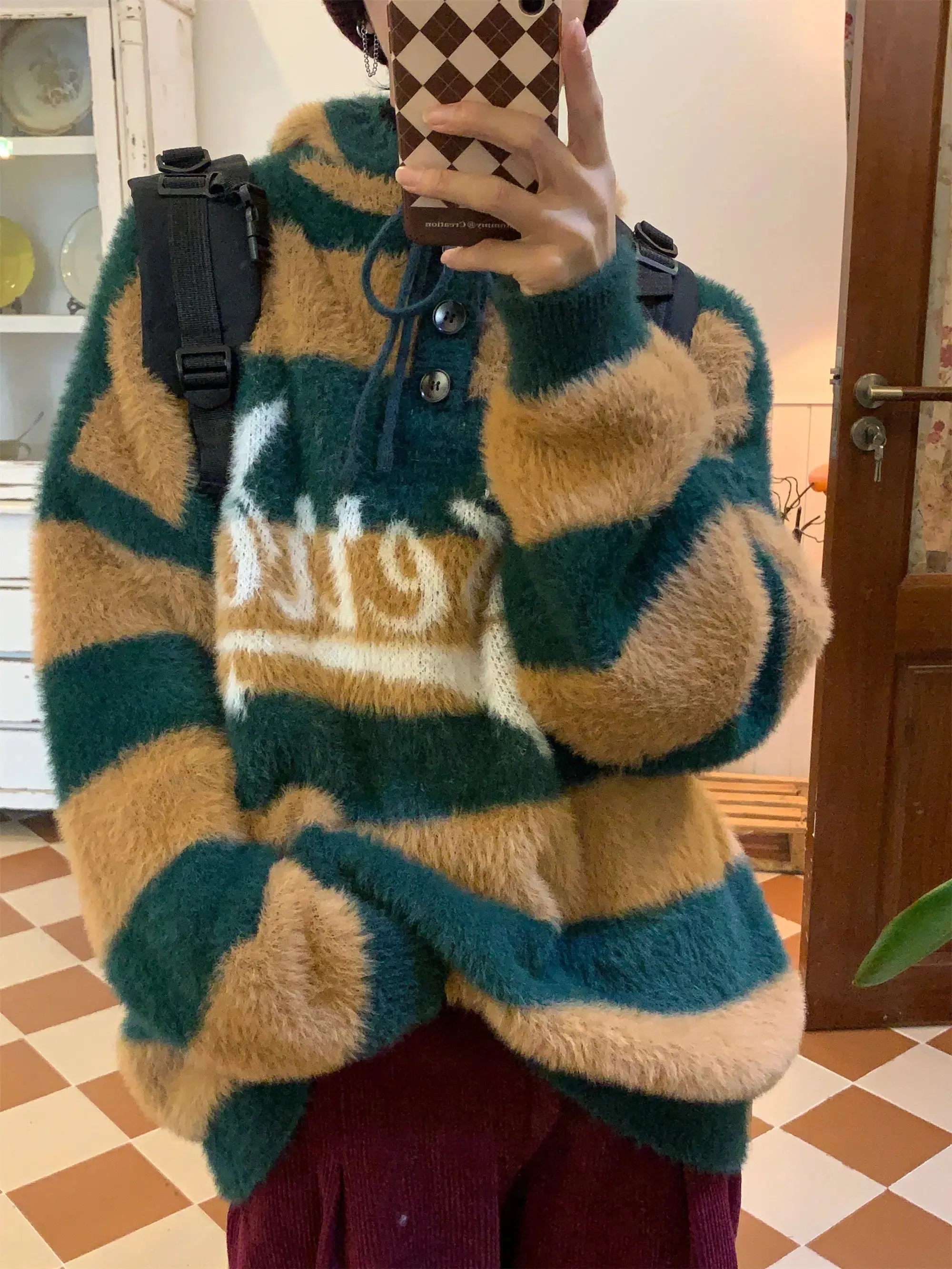 Maxct Faux Mink Striped Hooded Sweater