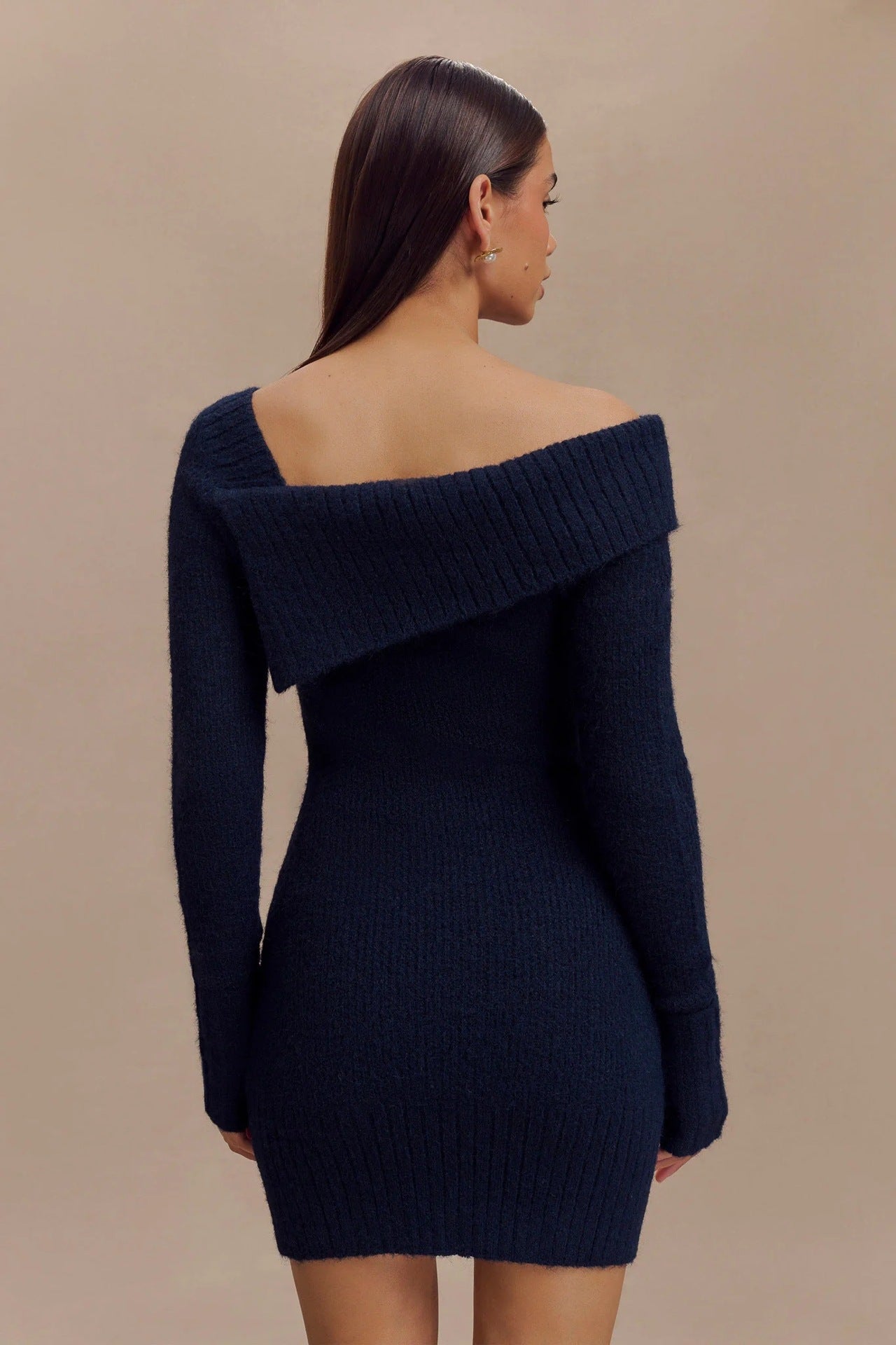 White Collar Long Sleeve Sweater Mini Dress Maxct