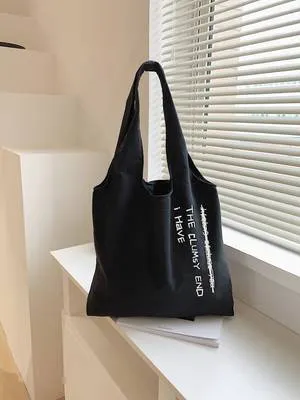 Corduroy Letter Graphic Top Handle Bag - Women Tote Bags