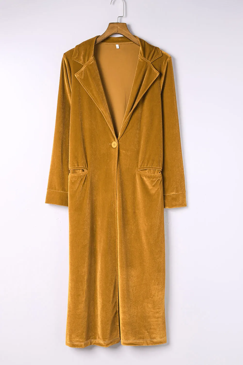 Maxct &Collared Neck Longline Velvet Cardigan with Pockets